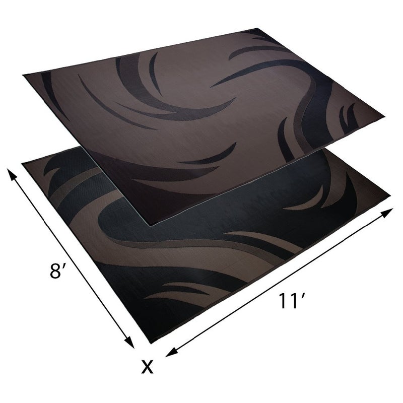 Stylish Camping SD8111 8-Feet x 11-Feet Graphic Swish Outdoor RV Reversible Patio Mat, Black/Brown - Image 2